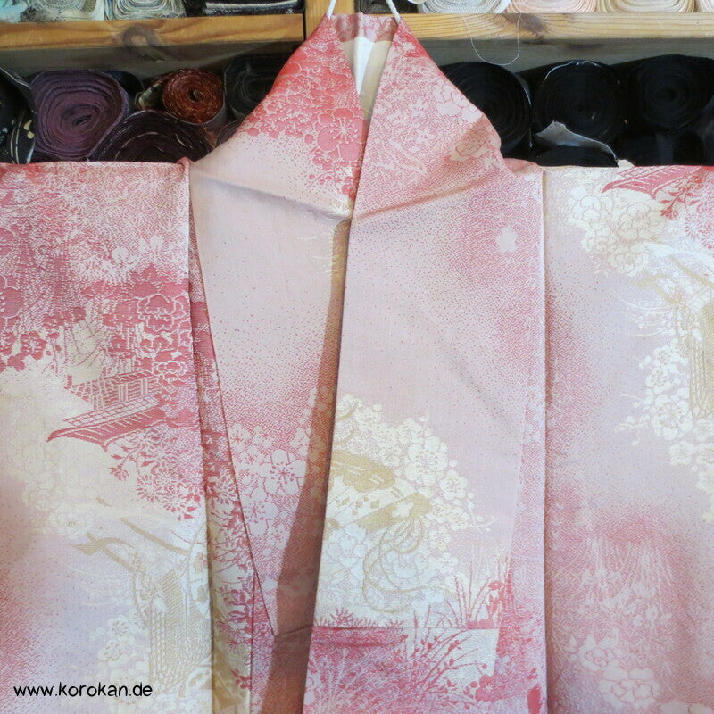 rosa Gartenlandschaft Hitoe Fein Jacquard Kimono
