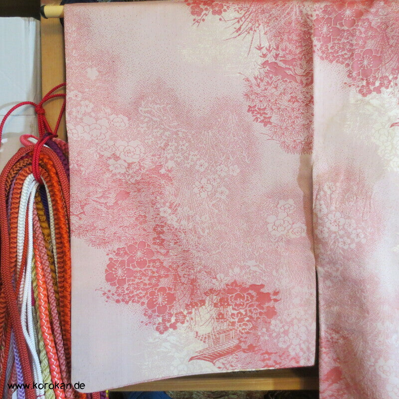 rosa Gartenlandschaft Hitoe Fein Jacquard Kimono