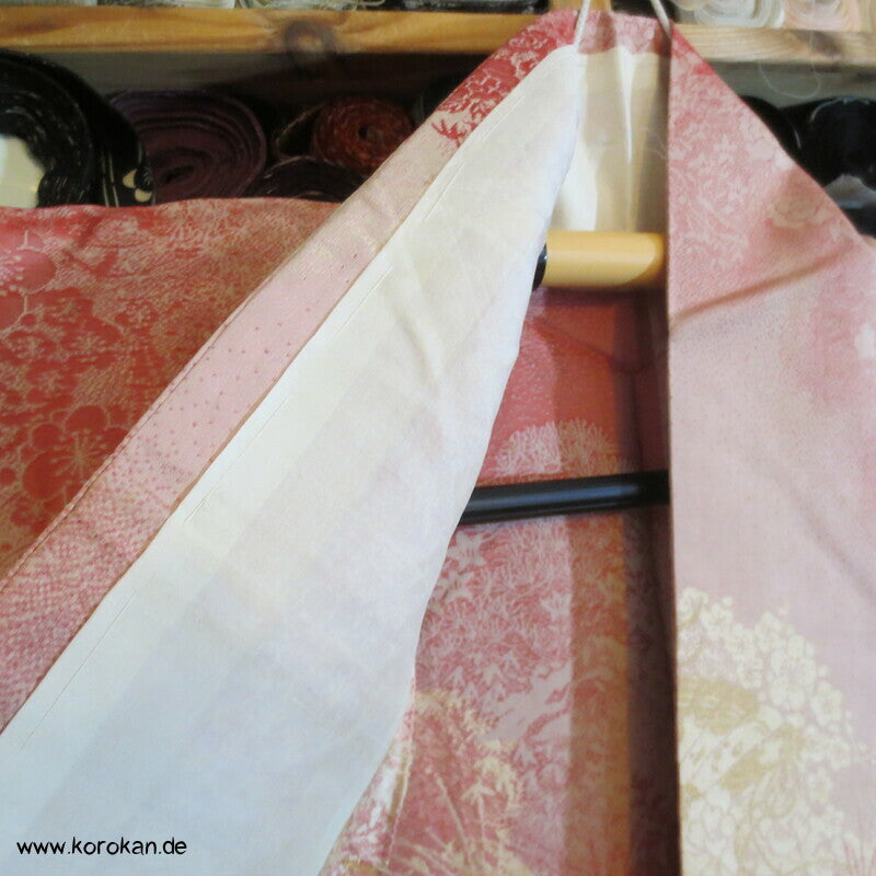 rosa Gartenlandschaft Hitoe Fein Jacquard Kimono