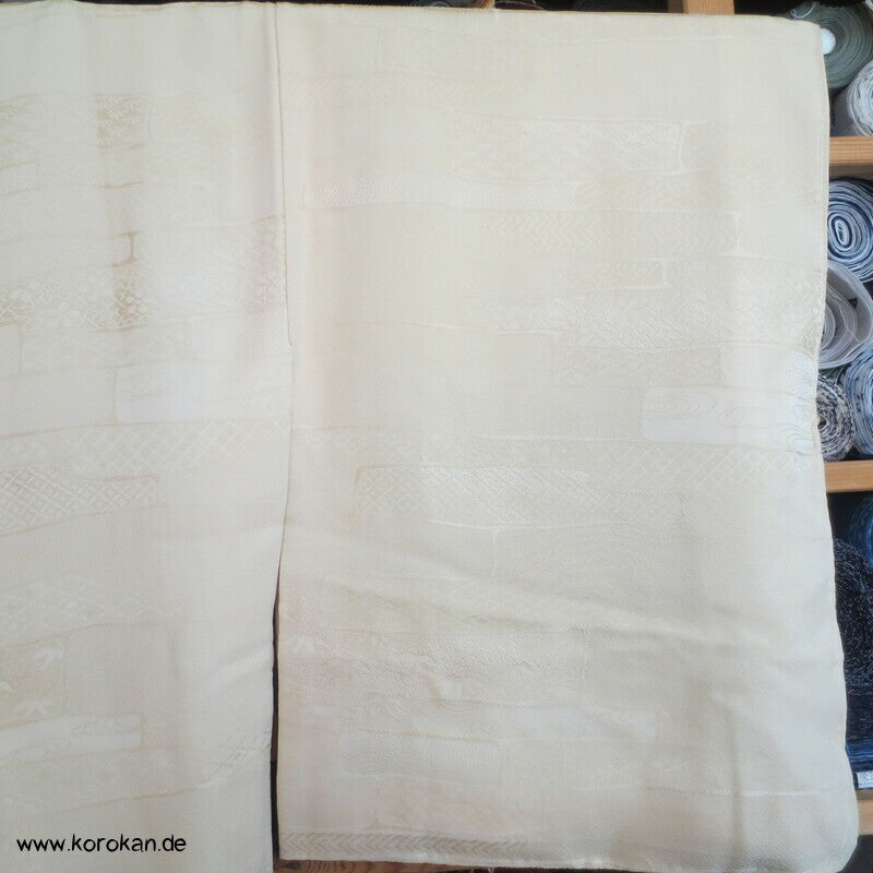 Jimon einfarbiger Kimono mit Webmuster, cremefarbene Seide