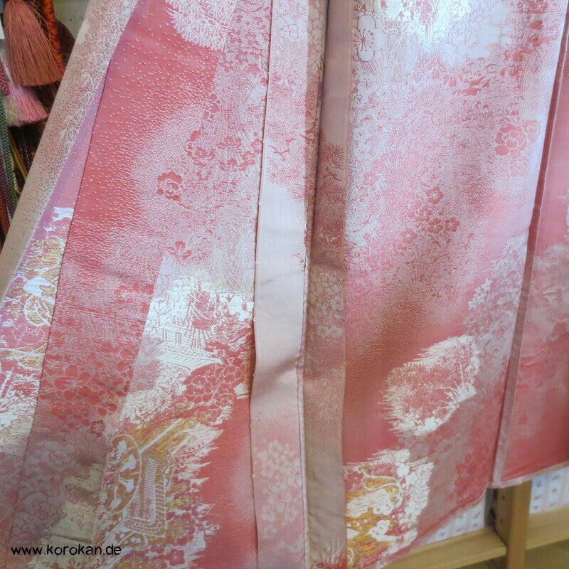 rosa Gartenlandschaft Hitoe Fein Jacquard Kimono