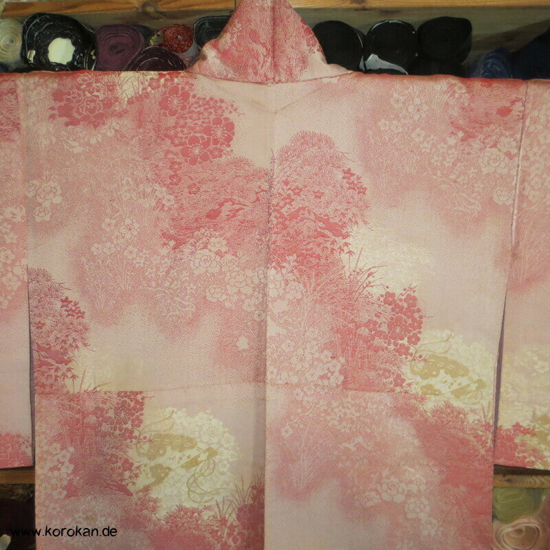rosa Gartenlandschaft Hitoe Fein Jacquard Kimono