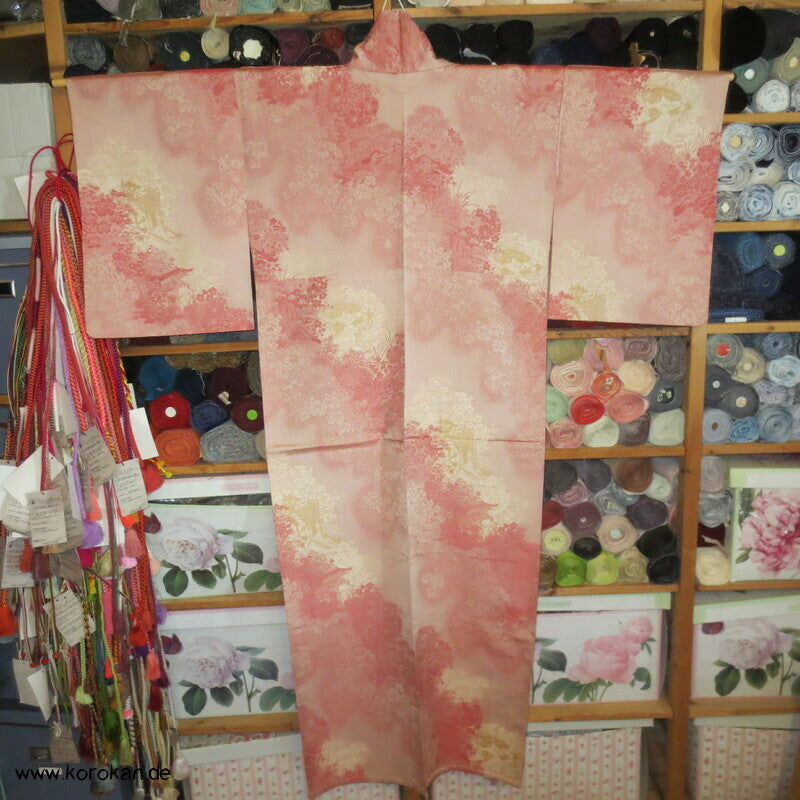 rosa Gartenlandschaft Hitoe Fein Jacquard Kimono