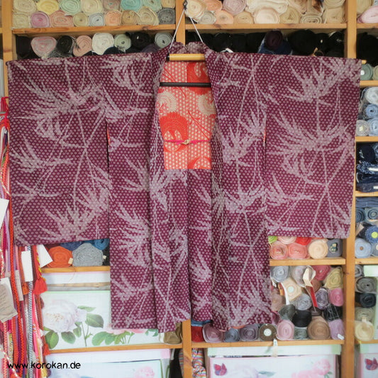 Bambus Kasuri, Kranich Futter Haori Kimono Jacke, mit Himo