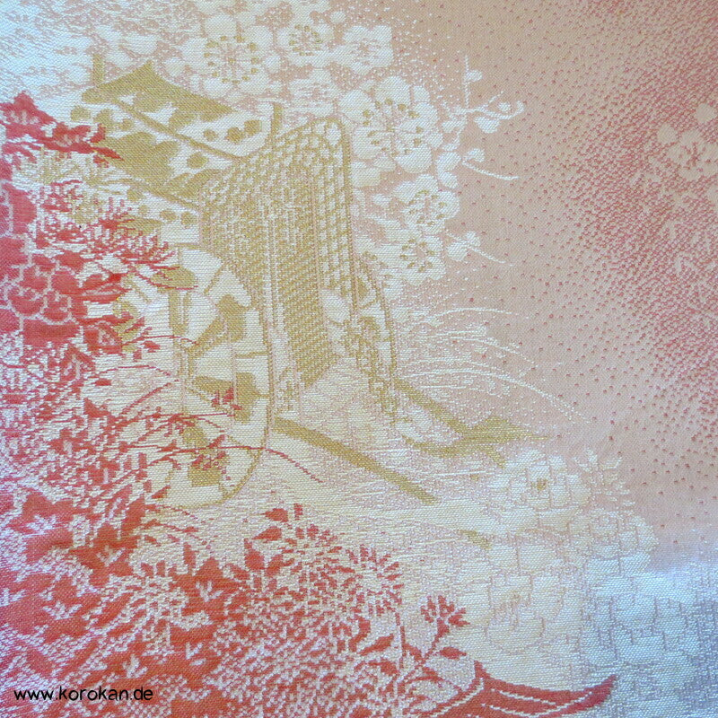 rosa Gartenlandschaft Hitoe Fein Jacquard Kimono