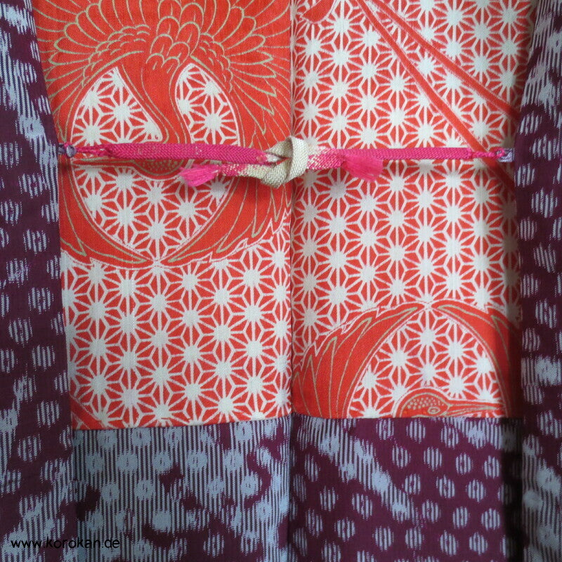 Bambus Kasuri, Kranich Futter Haori Kimono Jacke, mit Himo
