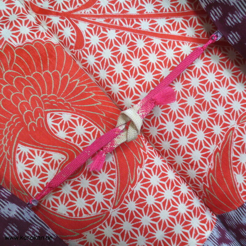Bambus Kasuri, Kranich Futter Haori Kimono Jacke, mit Himo