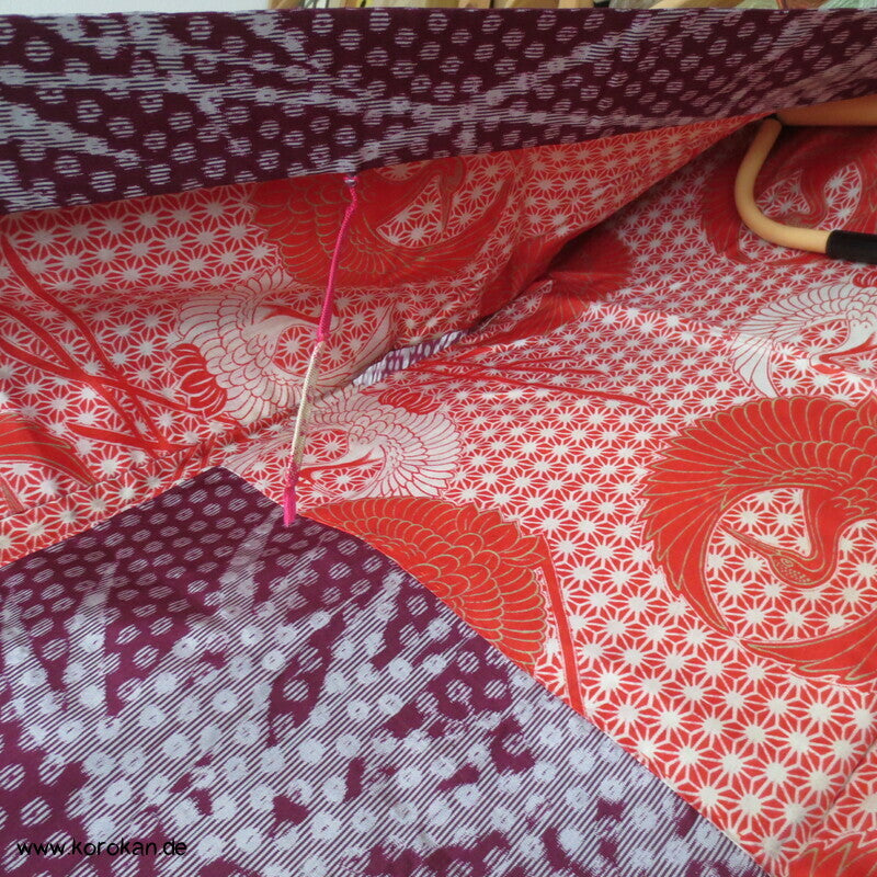 Bambus Kasuri, Kranich Futter Haori Kimono Jacke, mit Himo