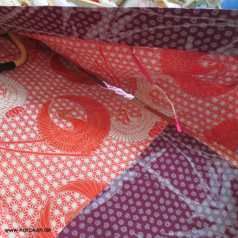 Bambus Kasuri, Kranich Futter Haori Kimono Jacke, mit Himo
