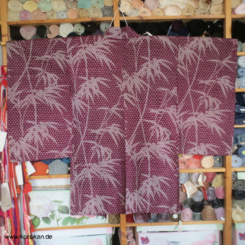 Bambus Kasuri, Kranich Futter Haori Kimono Jacke, mit Himo