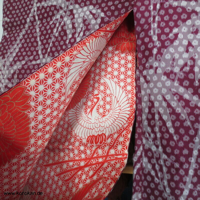 Bambus Kasuri, Kranich Futter Haori Kimono Jacke, mit Himo