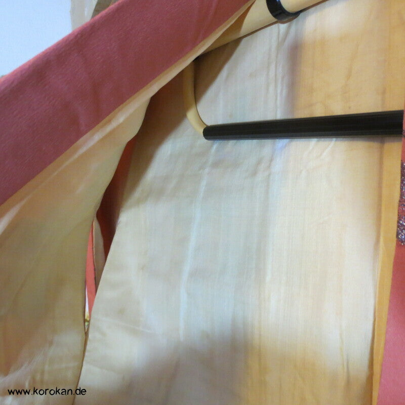 glitzernde Rosen auf altlachs Seidenjacquard 1960'er Komon Kimono