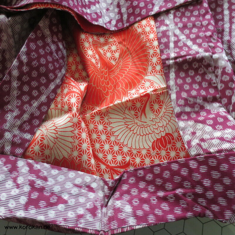 Bambus Kasuri, Kranich Futter Haori Kimono Jacke, mit Himo