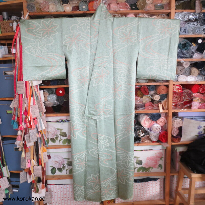 Ahornblätter Shibori Seiden Komon Kimono