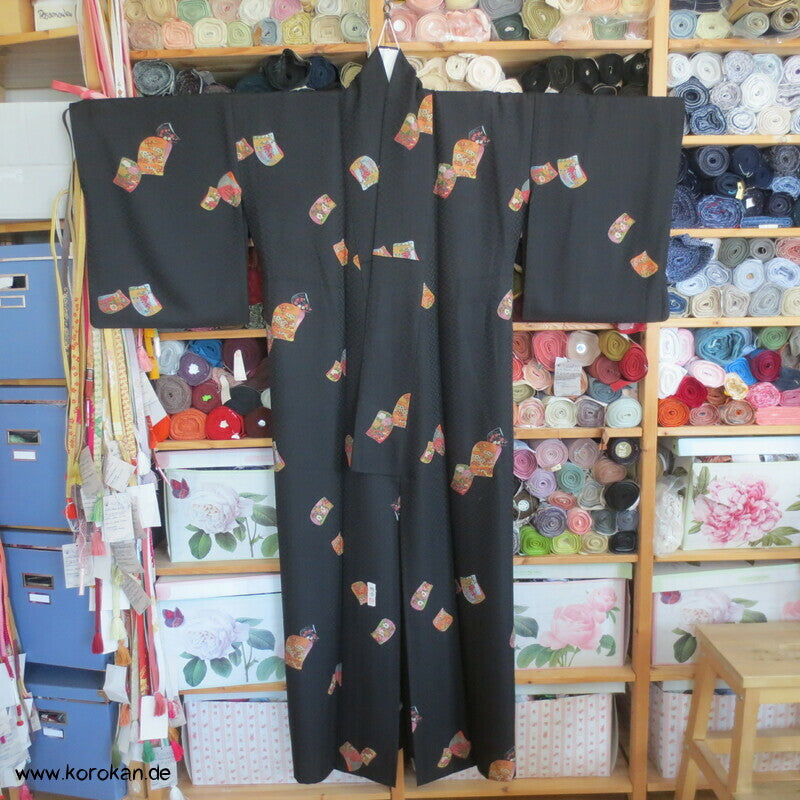 Tagasode, schwebende Ärmel Hitoe - ungefütterter Higaki Seidendamast Kimono