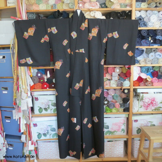 Tagasode, schwebende Ärmel Hitoe - ungefütterter Higaki Seidendamast Kimono