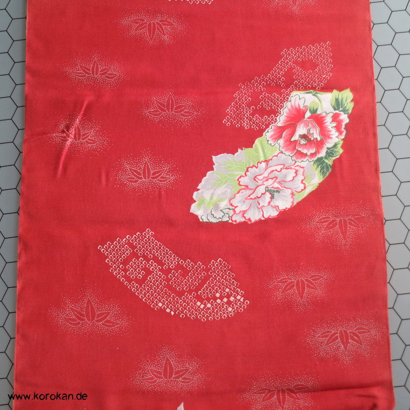 Fächer- und Pfingstrosen Habutai Kimono Seide