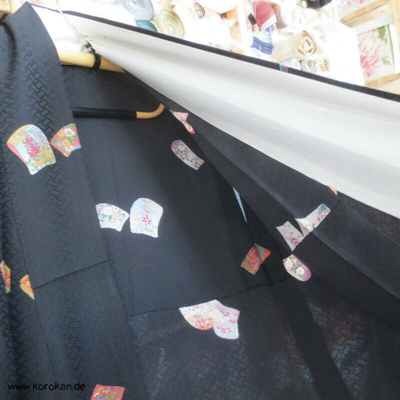 Tagasode, schwebende Ärmel Hitoe - ungefütterter Higaki Seidendamast Kimono