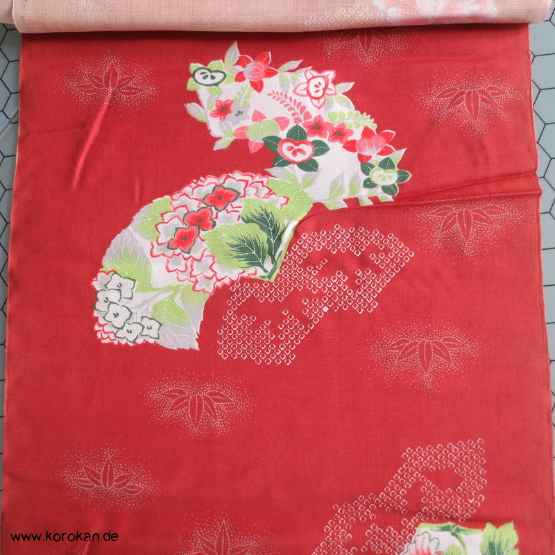 Fächer- und Pfingstrosen Habutai Kimono Seide