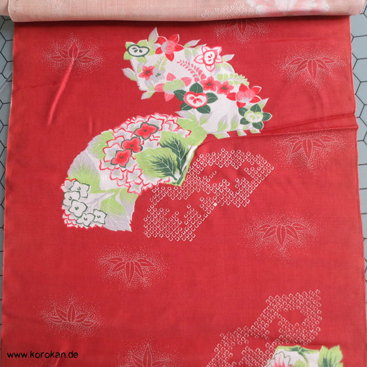Fächer- und Pfingstrosen Habutai Kimono Seide