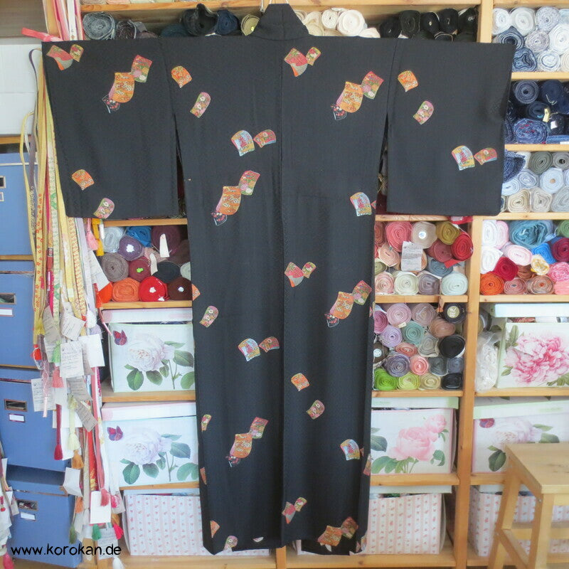 Tagasode, schwebende Ärmel Hitoe - ungefütterter Higaki Seidendamast Kimono