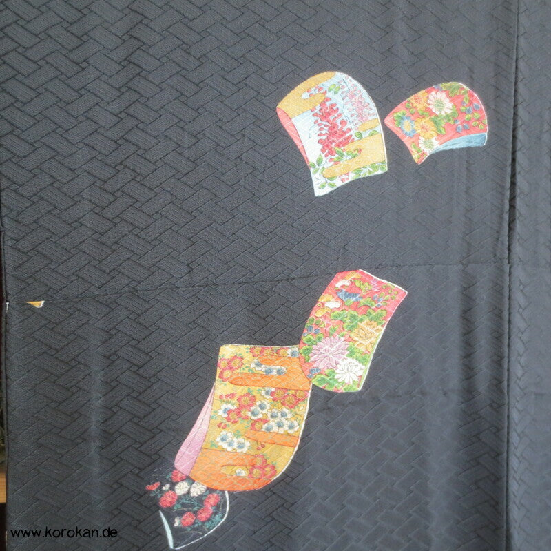Tagasode, schwebende Ärmel Hitoe - ungefütterter Higaki Seidendamast Kimono