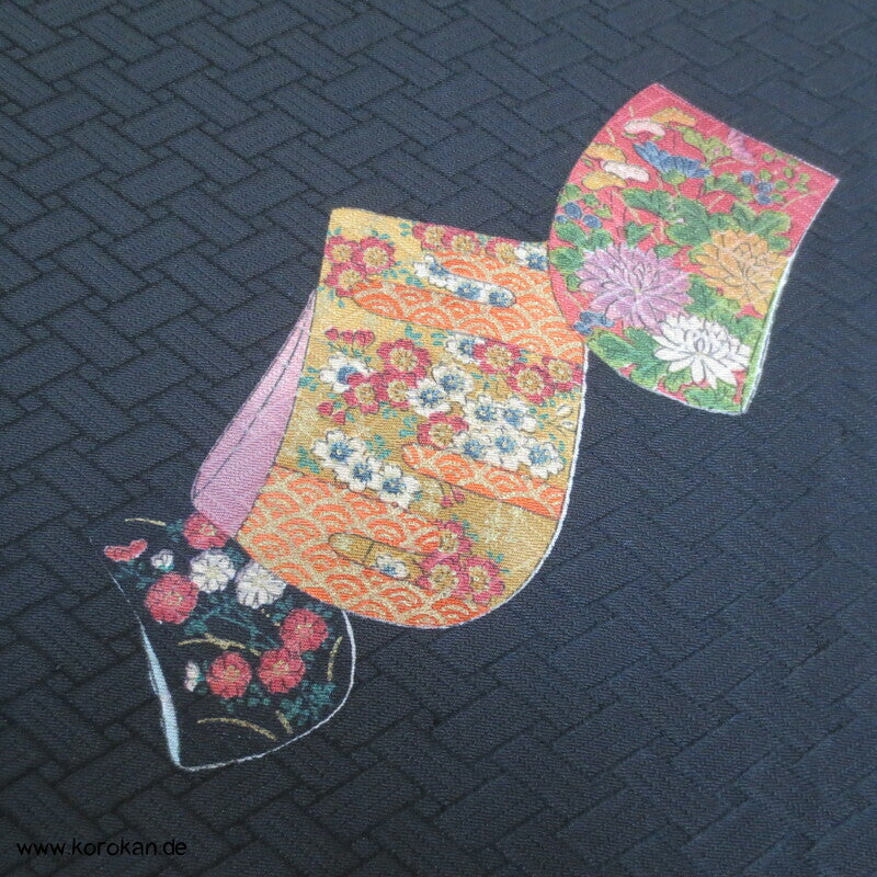 Tagasode, schwebende Ärmel Hitoe - ungefütterter Higaki Seidendamast Kimono