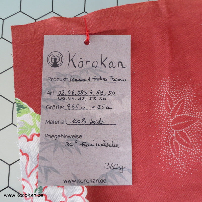 Fächer- und Pfingstrosen Habutai Kimono Seide
