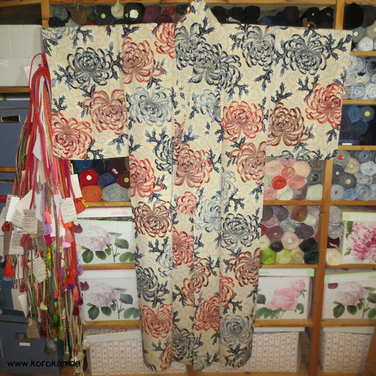 Rangiku Chrysanthemen Komon Kimono dicker Seiden Crepe