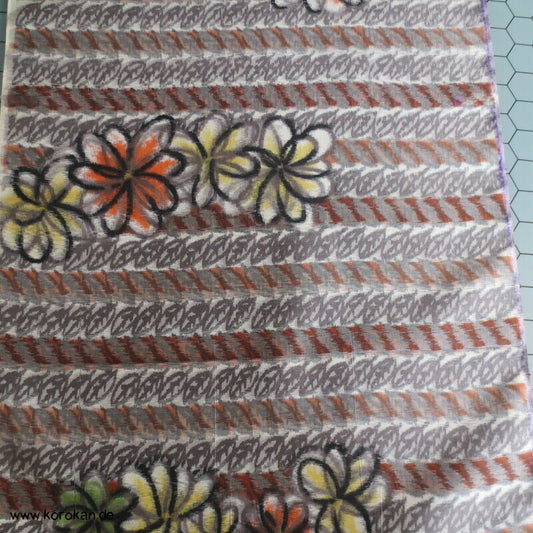 Blüten und Blätterstreifen Meisen Kimono Seide