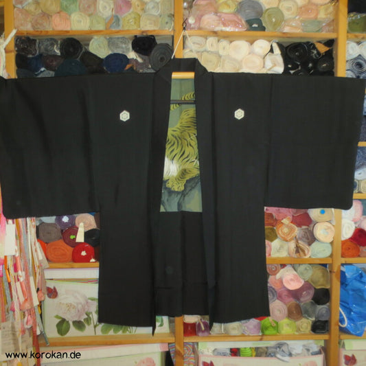 gemalter Tiger Futter, 5 Kikko Mon schwarze Haori Kimono Jacke