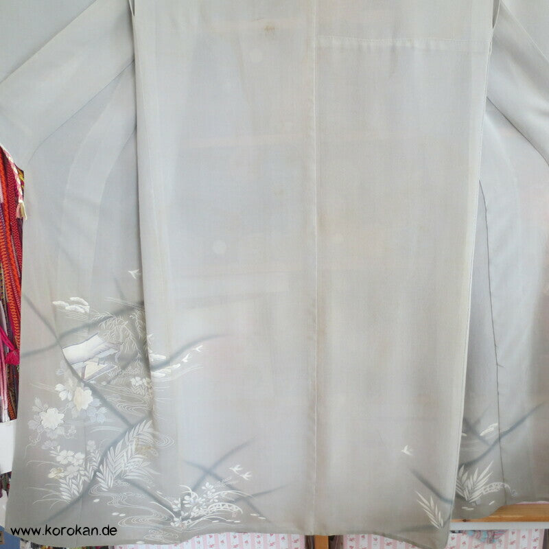 Gartenteichmuster, teilbestickt Hitoe Irotomesode Seiden Kimono