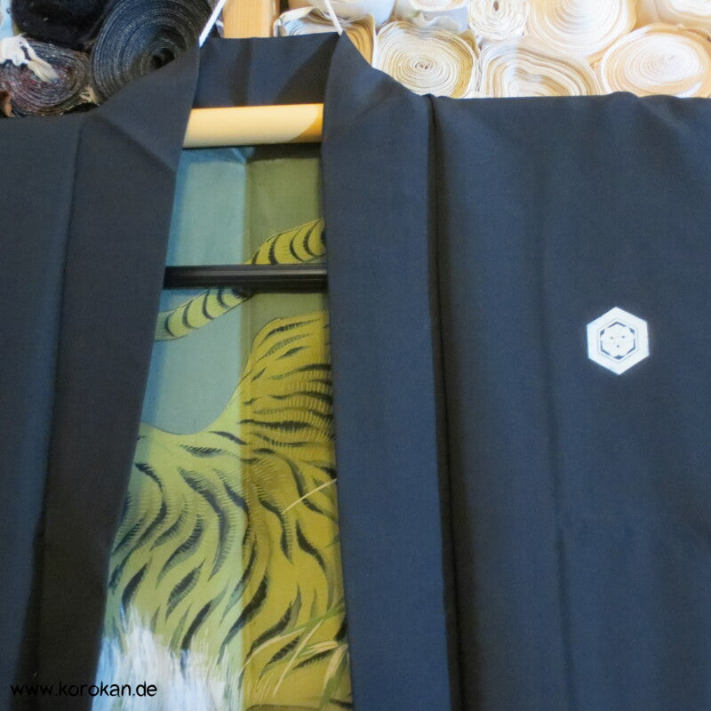 gemalter Tiger Futter, 5 Kikko Mon schwarze Haori Kimono Jacke