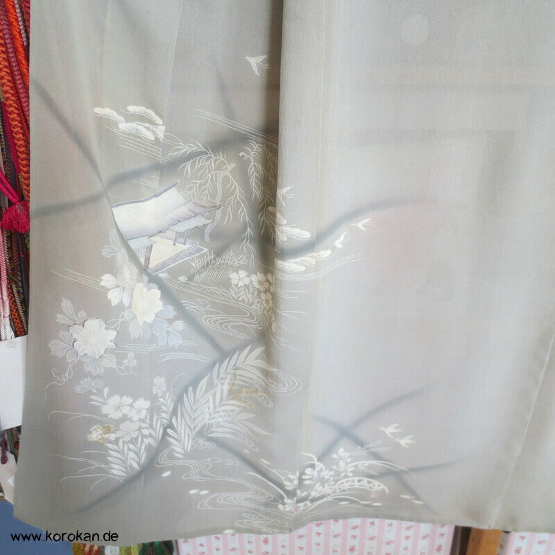 Gartenteichmuster, teilbestickt Hitoe Irotomesode Seiden Kimono
