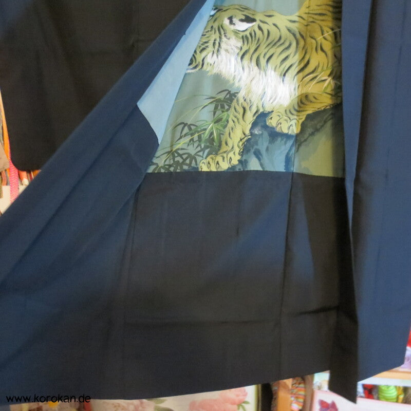 gemalter Tiger Futter, 5 Kikko Mon schwarze Haori Kimono Jacke