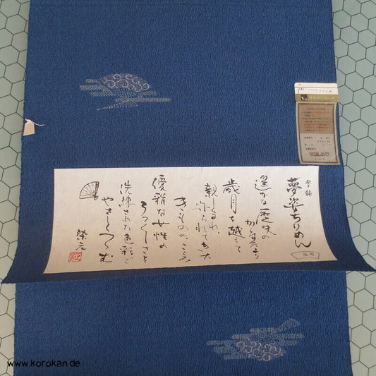 Fächer auf indigoblau Kimono Wollkrepp