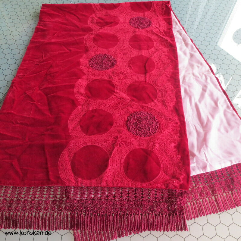 gauffrierter Seidensamt Kimono Schal mit Spitze