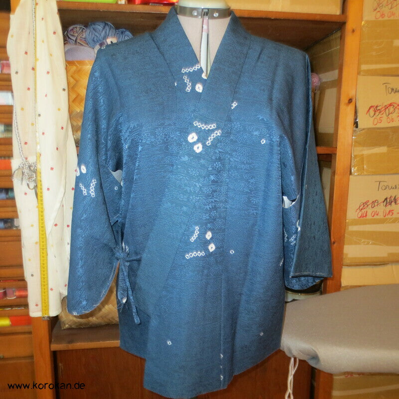 Dochugi Kimono Jacke petrol mit Shibori Elementen auf Damast