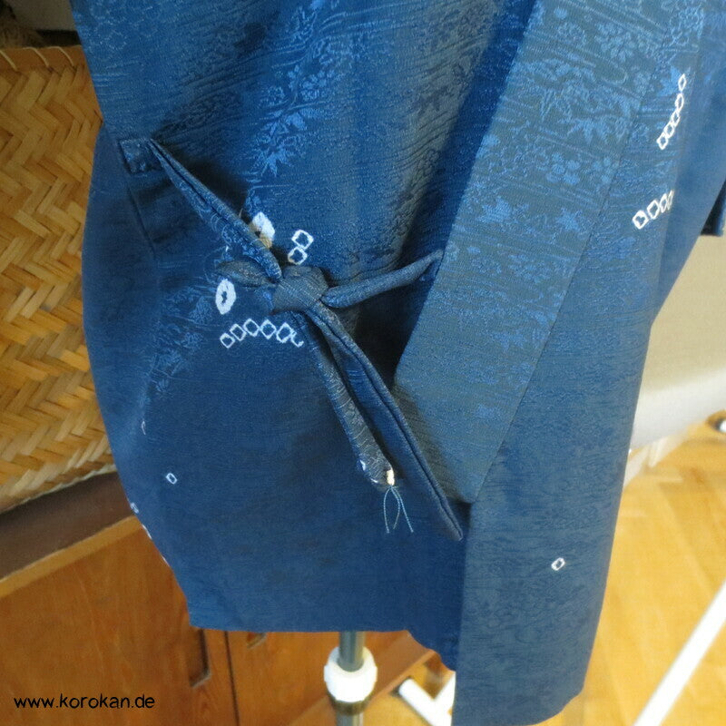 Dochugi Kimono Jacke petrol mit Shibori Elementen auf Damast