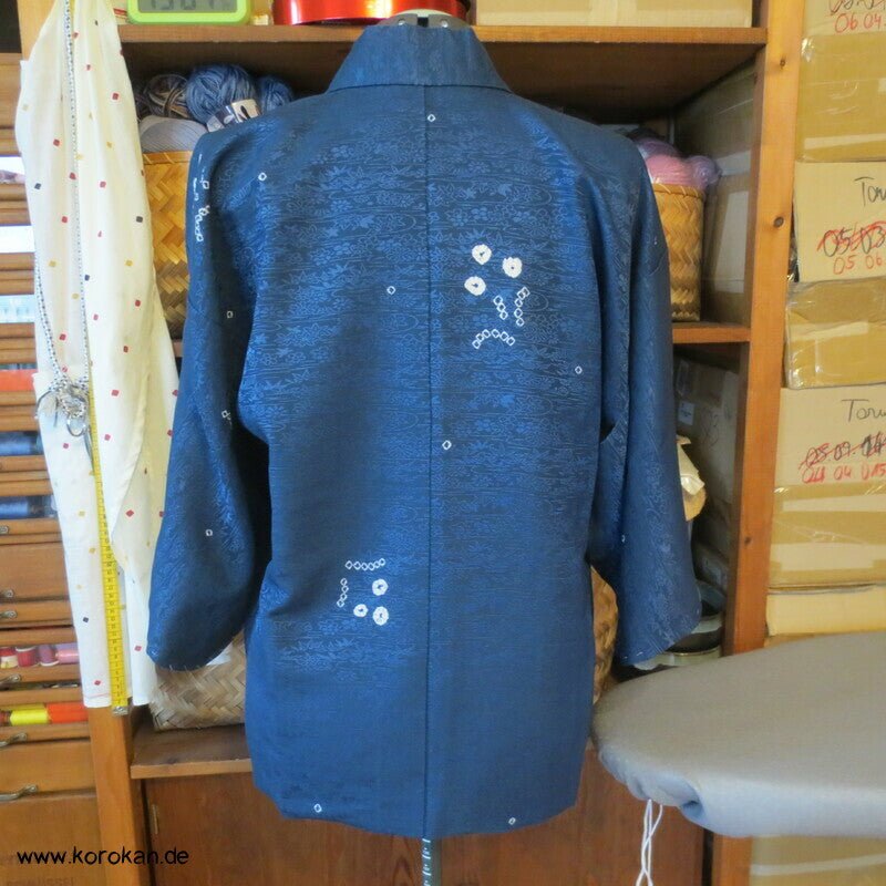 Dochugi Kimono Jacke petrol mit Shibori Elementen auf Damast