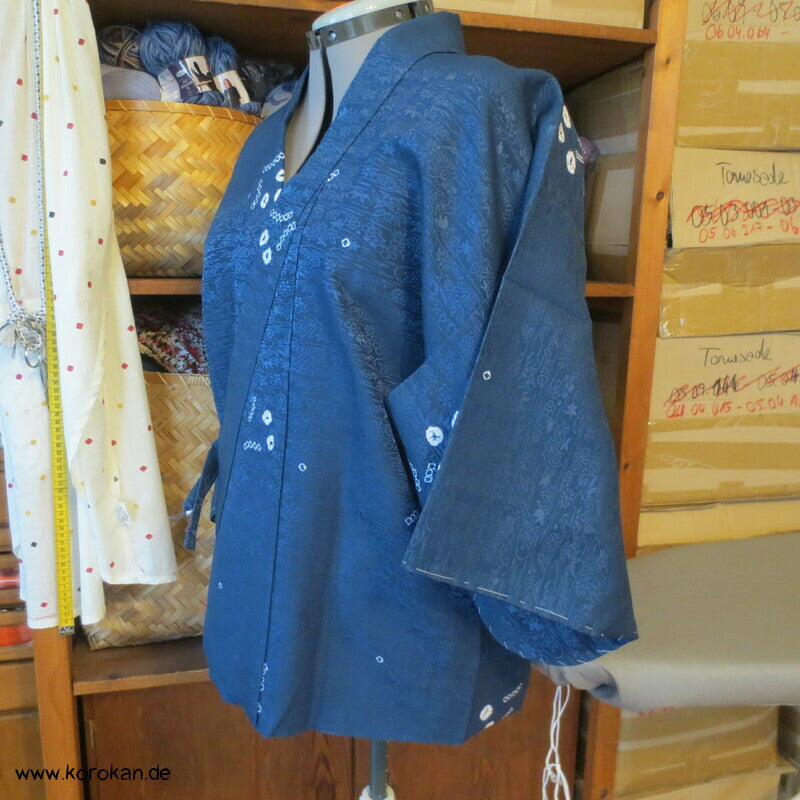 Dochugi Kimono Jacke petrol mit Shibori Elementen auf Damast