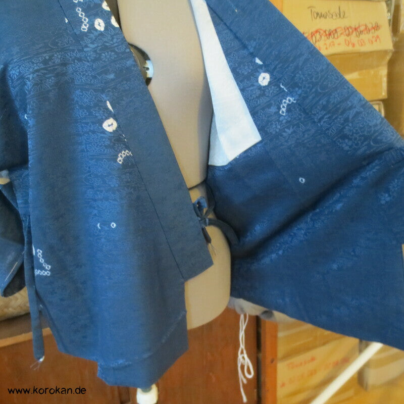Dochugi Kimono Jacke petrol mit Shibori Elementen auf Damast