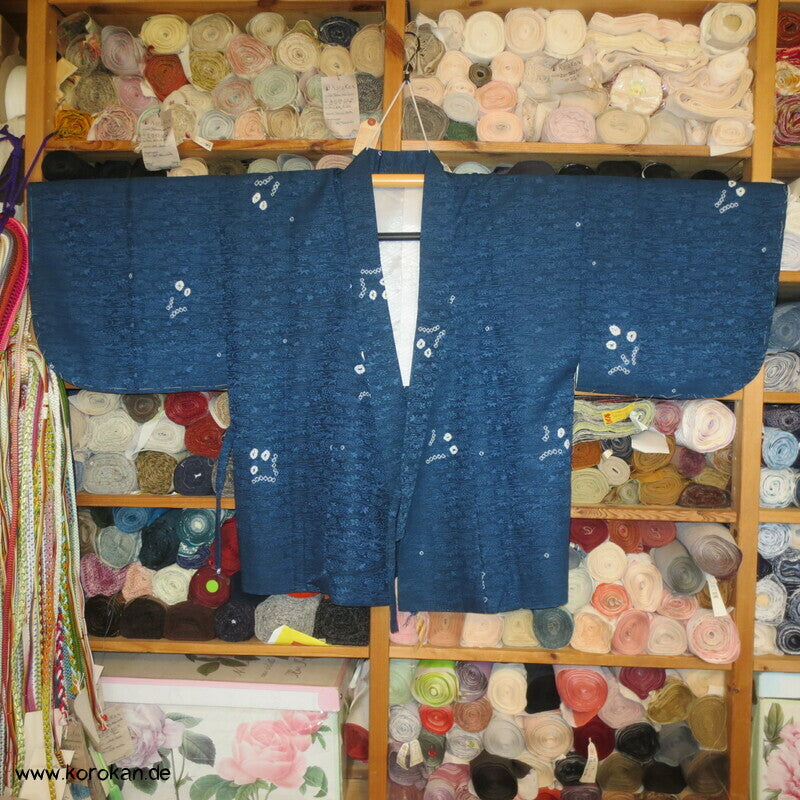 Dochugi Kimono Jacke petrol mit Shibori Elementen auf Damast