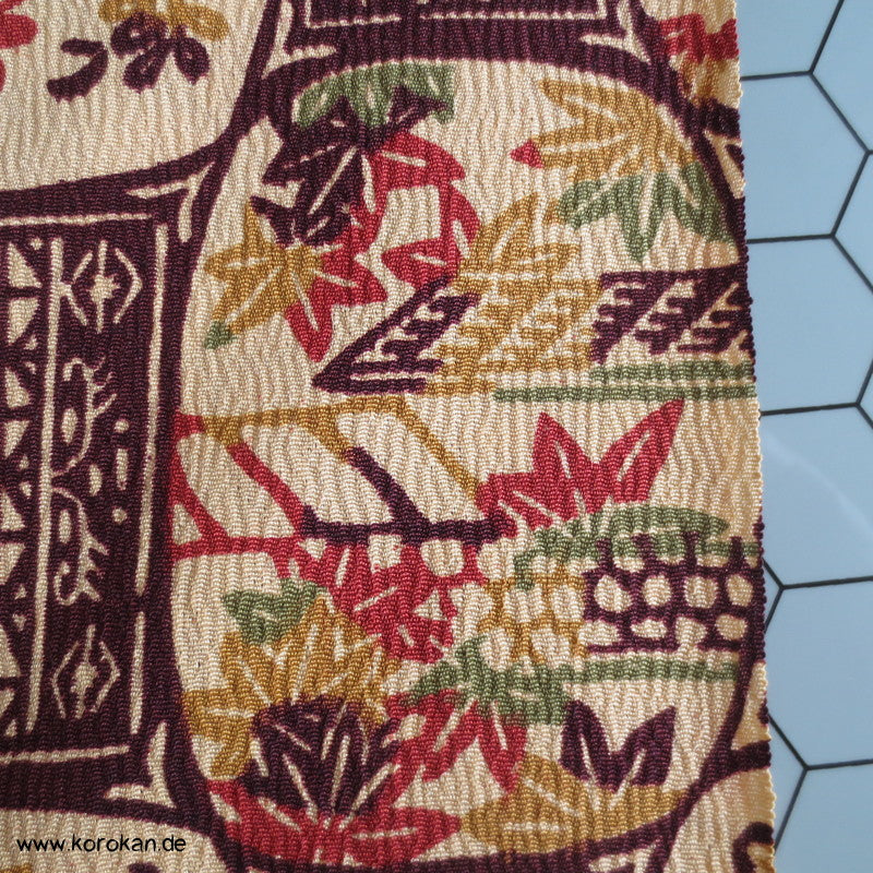Häuser und Tempel Vignetten Druck Kimono Wollcrepe