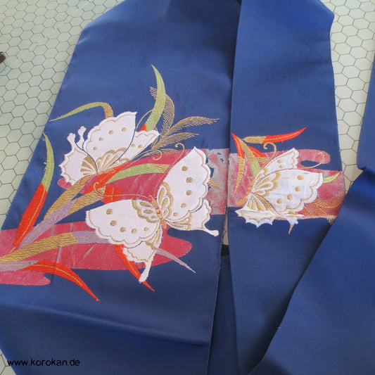 Schmetterlinge auf blau - Nagoya Brokat Obi - Synthetik