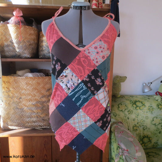 Jersey Patchwork Sommer Top diagonale Karos