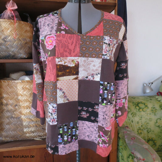 Jersey Patchwork Sommer Langarm T Shirt Karos