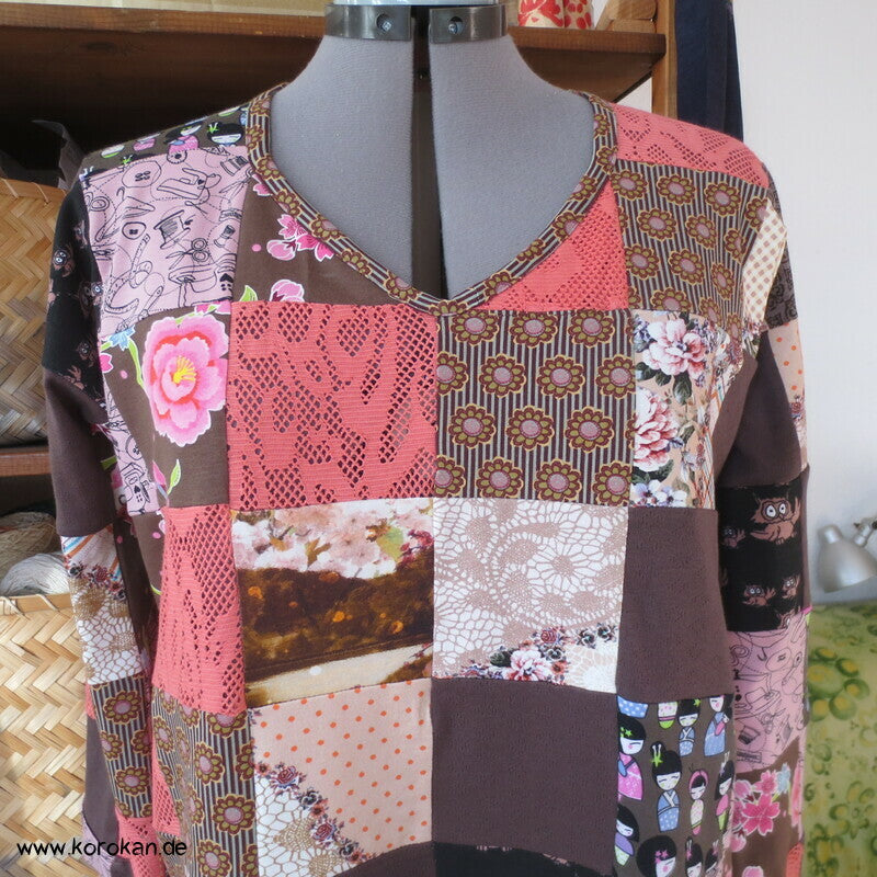 Jersey Patchwork Sommer Langarm T Shirt Karos