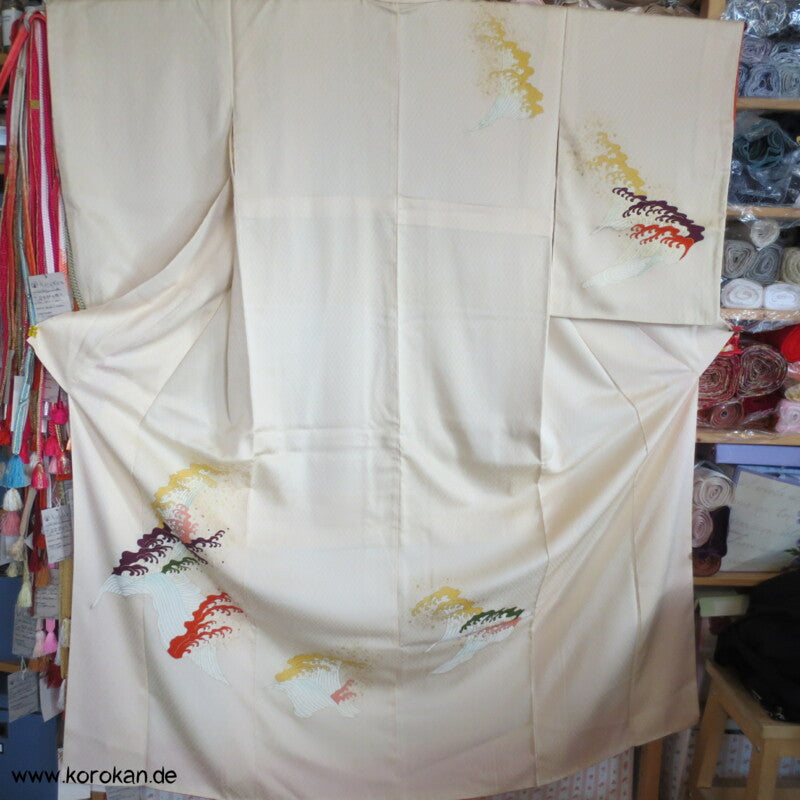 bunte brechende Wellen Seidendamast Homongi Kimono