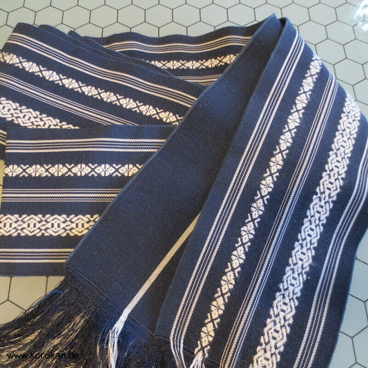 Kaku Seiden Obi Kimono Gürtel Hakata Blau mit Fransen